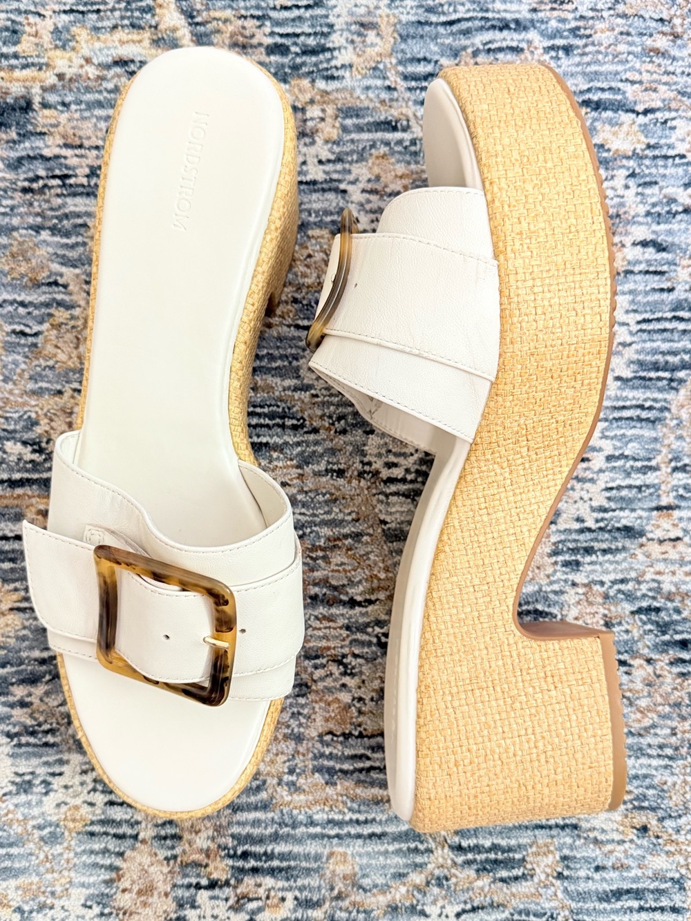 Nordstrom Courtney Leather Raffia Buckle Platform Sandals Americana 90s Retro